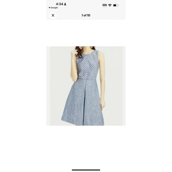 J. Crew Womens Chevron Striped Fit & Flare Linen Mini Dress Cut Out Back - Picture 1 of 9